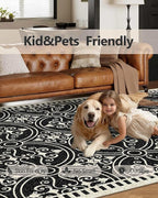Latte&Fog 8x10 Area Rugs for Living Room, Large Vintage Washable Rug, Boho Non Slip Low Pile Carpet for Indoor Bedroom, Dining Room, Office, Dorm, Classroom, Farmhouse and Kids Room