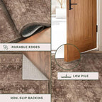 Hazo Haus Brown Rug for Living Room 10x12 - Large Vintage Western Eclectic Unique Neutral Taupe, Washable Low Pile Non-Slip Area Rug for Dining Under Table, Bedroom Under Bed, Home Office