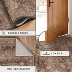 Boho Taupe Brown 4x6 Living Room Rug - Modern Traditional Oriental Neutral, Washable Low Pile Non-Slip Small Area Rugs for Entryway, Bedroom, Foyer, Mudroom