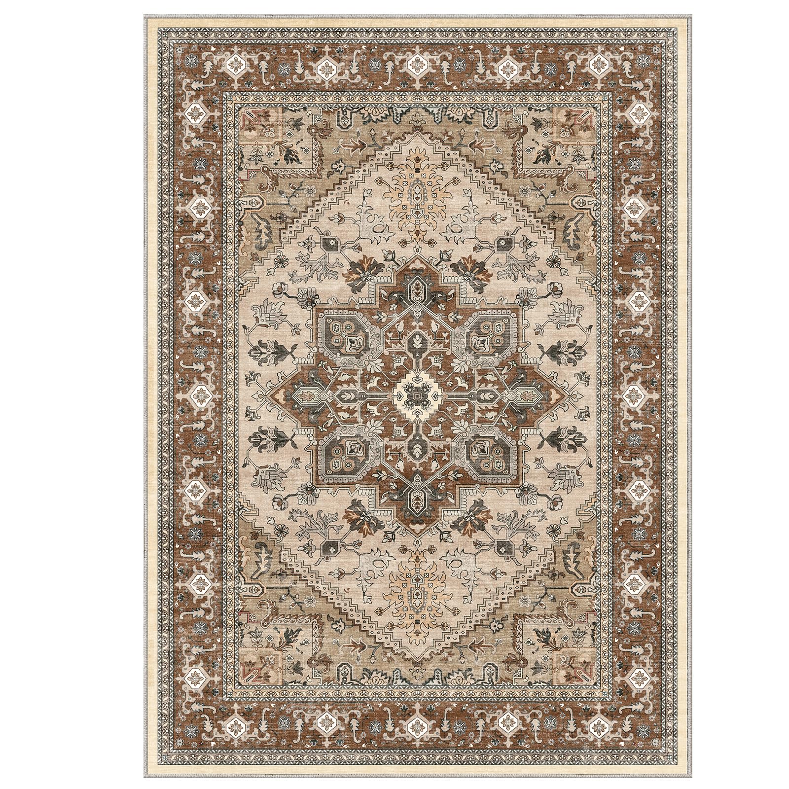 OPPODREAM Soft Area Rugs 3x5, Persian-Inspired Washable Rug, Brown