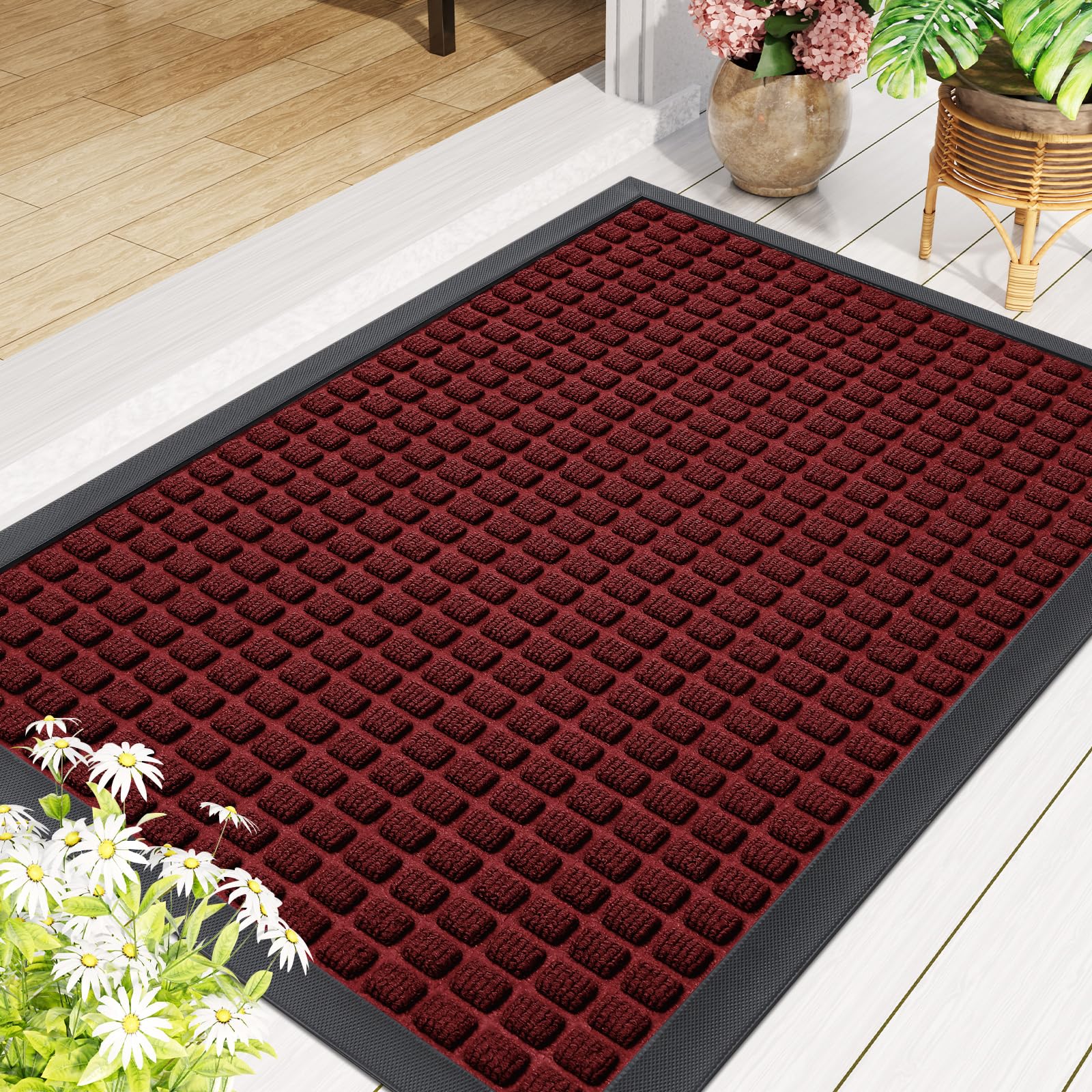 Smiry Front Door Mat Outside Entrance, Natural Rubber Doormat, 71x23 Inch