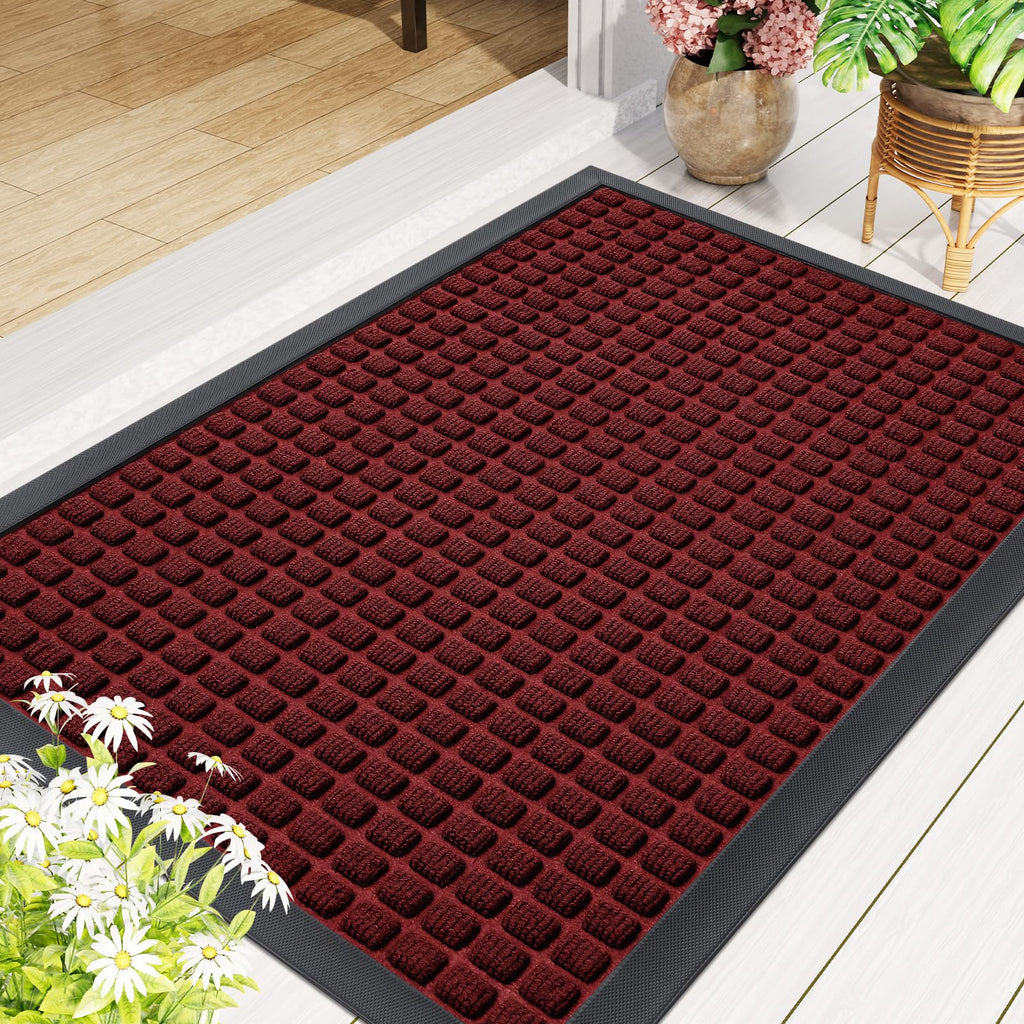 Smiry Front Door Mat Outside Entrance, Natural Rubber Doormat, 29.5x17 Inch