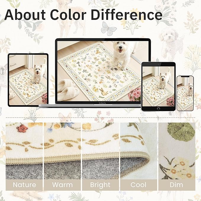 Soalmost Dog 9x12 Area Rugs for Living Room, Washable Animal Soft Rug Beige