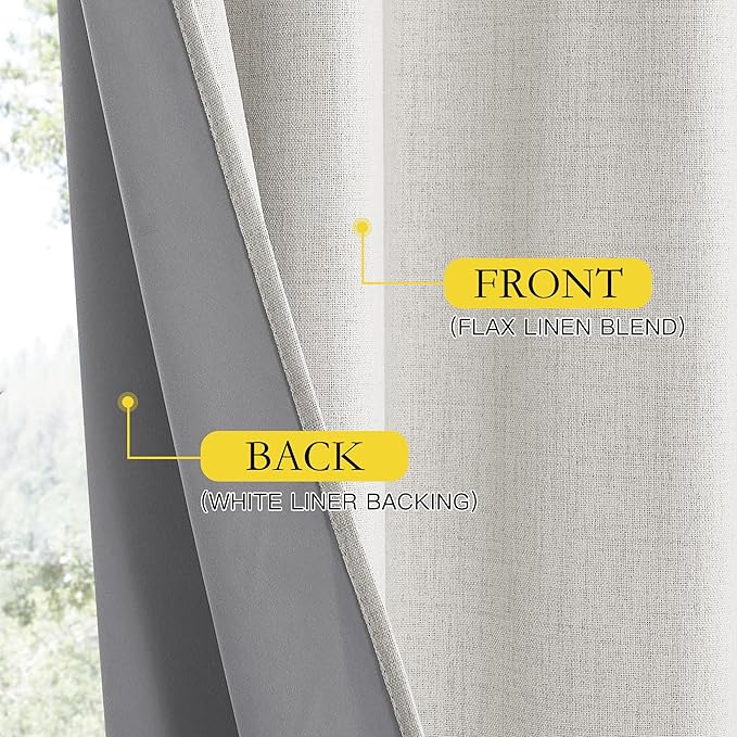 NICETOWN Snowbound Vintage Linen 100% Blackout Curtains for Living Room, Thermal Insulated Curtains 72" Long, Noise Reducing Window Treatment Drapes for Hall Room, 52" Wide Per Panel, Set of 2