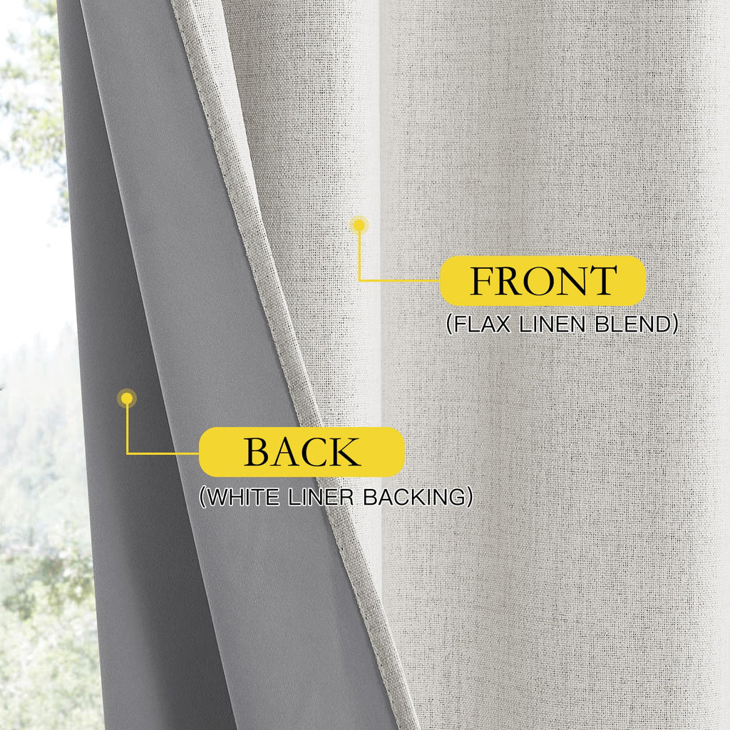NICETOWN Snowbound Vintage Linen 100% Blackout Curtains for Living Room, Thermal Insulated Curtains 90" Long, Noise Reducing Window Treatment Drapes for Home Office, 62" Wide Per Panel, Set of 2