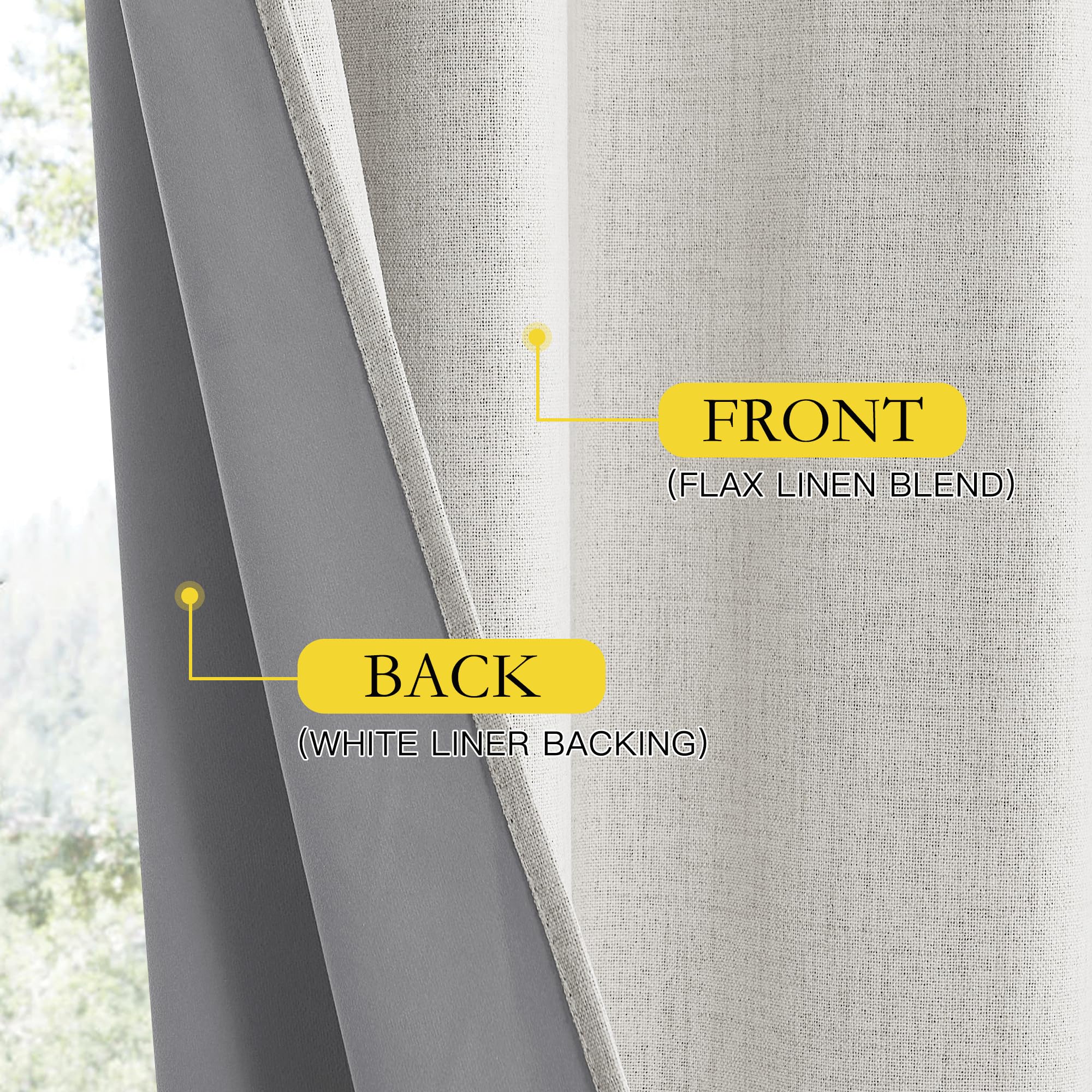 NICETOWN Snowbound Vintage Linen 100% Blackout Curtains for Living Room, Thermal Insulated Curtains 90" Long, Noise Reducing Window Treatment Drapes for Home Office, 62" Wide Per Panel, Set of 2
