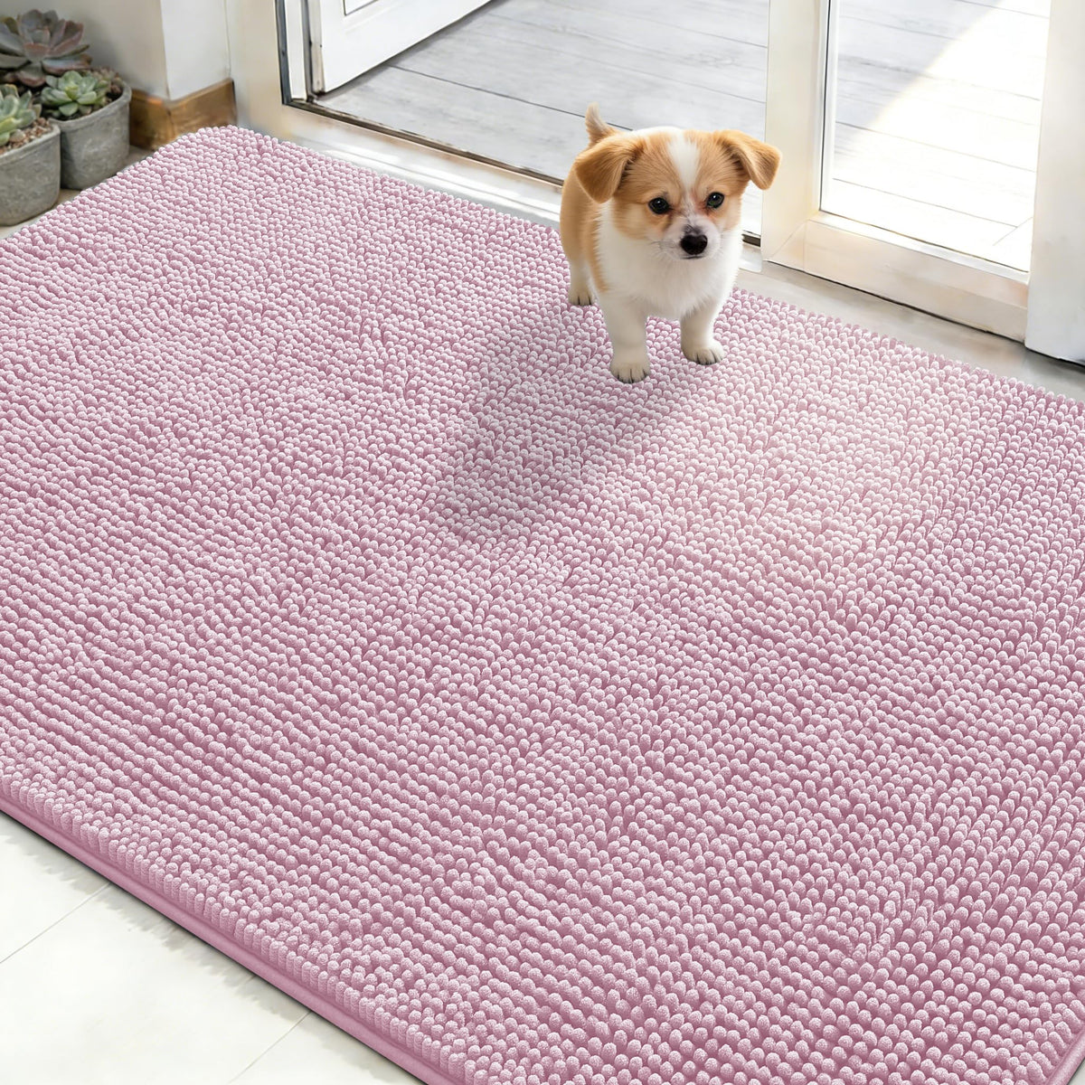 OLANLY Dog Door Mat for Muddy Paws 50x30, Super Absorbent Chenille Mud Mat