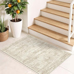 2x3 Washable Rug Runner for Bathroom, Soft Entryway Rug for Laundry Room, Kitchen, Vintage Abstract Hallway Runner for Bedroom, Anti-Slip Door Mat Indoor Entrance(2'x3', Beige/Ivory)