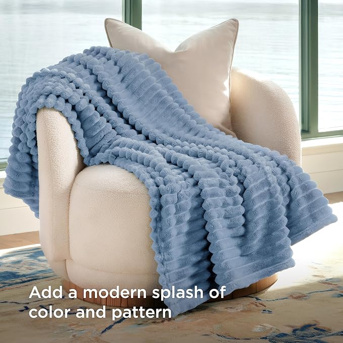 Bedsure GentleSoft Twin Blanket for Couch - Cozy Soft Blankets for Women, Cute Small Throws for Girls, Blue, 60x80 Inches