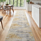 2'6''x16' Washable Kitchen Runner Rug: Modern Abstract Runners for Hallway Soft Non Slip Rugs with Rubber Backing Low Pile Thin Floor Carpet for Entryway Bedroom Bathroom Indoor(Grey/Yellow,2'6''x16')