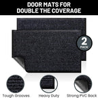Sierra Concepts Front Door Mat Welcome Floor Mats - Entryway Indoor Outdoor Entrance Doormat, Patio, Porch, Muddy Shoe, Inside Outside Low Profile, 30x17 inches, 2-Pack Gray