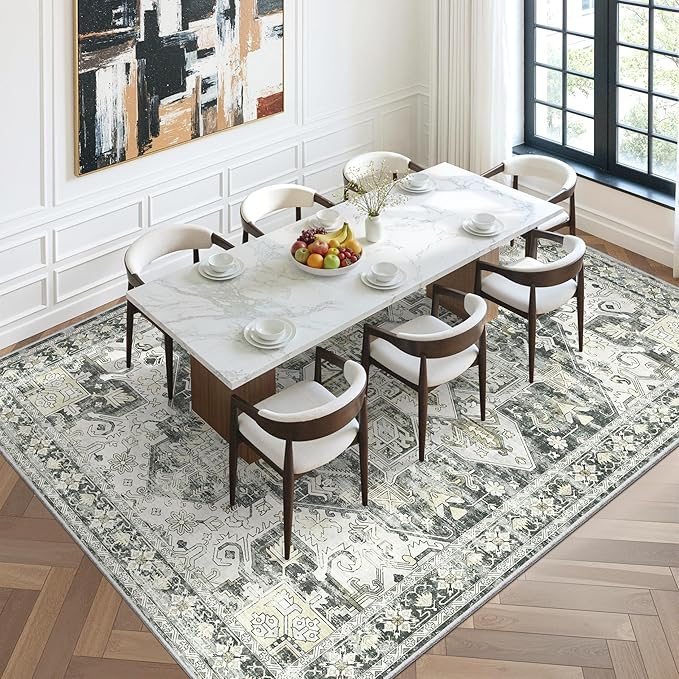 zesthome 9x12 Area Rugs,Stain Resistant Washable Rug,Ultra-Thin Rugs for Living Room,Bedroom,Non-Slip Backing Home Decor Large Area Rug (Grey/Beige,9'x12')