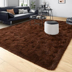 Tepook 5x8 Brown Area Rugs for Living Room Bedroom, Soft Fluffy Plush Shaggy Girls Boys Kids Room Rug, Shag Upgrade Non-Slip Throw Carpet for Dorms Nursery Classroom Home Decor