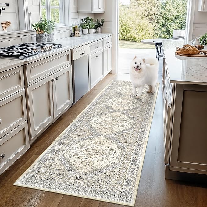 Restydon Runner Rug 2x8 Runners for Hallways Non Slip Washable Rugs, Beige