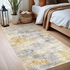 2x4 Washable Entryway Runner Rug: Abstract Small Area Rug Soft Non Slip Door Mat for Hallway Low Pile Thin Stain Resistant Floor Carpet for Kitchen Bedroom Bathroom Bedside Indoor(2x4,Grey/Yellow)