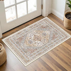 Entryway Rug - 2x3 Washable Rug Runner for Bathroom, Laundry Room, Kitchen, Soft Vintage Hallway Runner for Bedroom, Non-Slip Door Mat Indoor Entrance(Orange,2'x3')