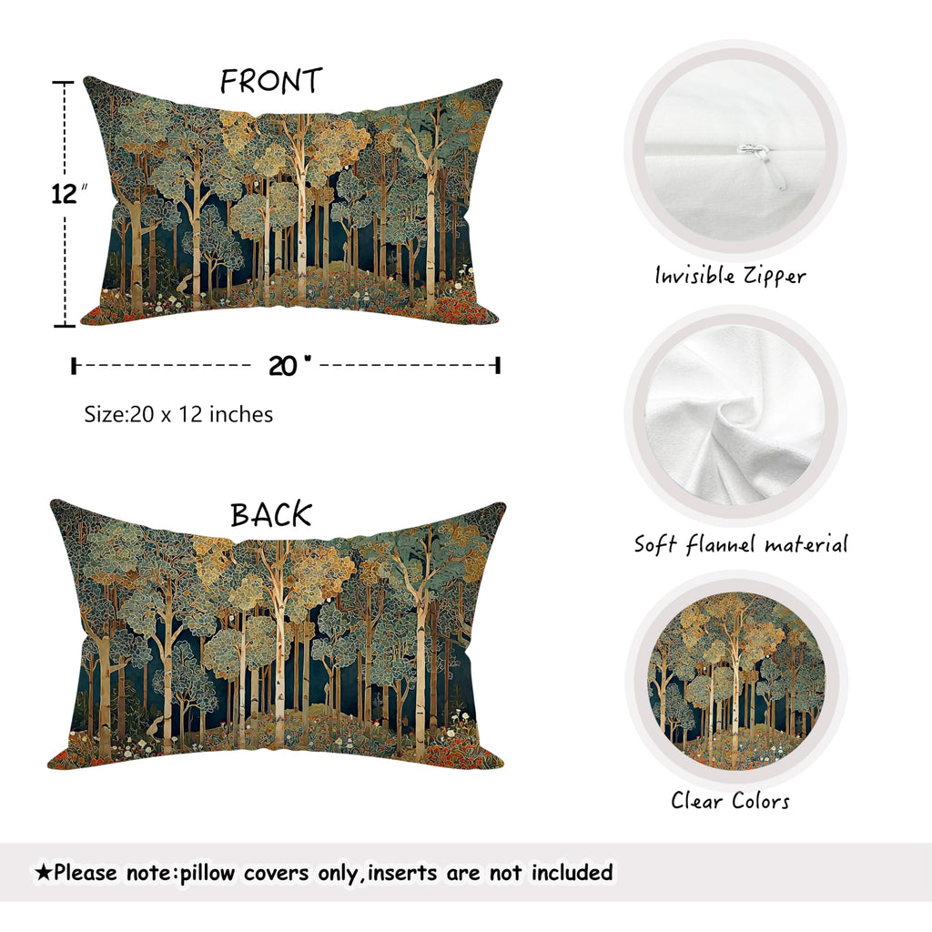 BUJSP Rustic William Morris Inspired Forest Green Pillow Covers 12x20 Set of 2,Vintage Botanical Nature Landscape Decorative Throw Pillow Covers for Home Bedroom Living Room