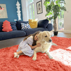 OLANLY 2x6 Machine Washable Runner Rugs for Hallway, Soft Fluffy Shaggy Bedside Rugs for Bedroom, Living Room, Indoor Floor Carpet for Kids Girls and Boys, Home Decor Aesthetic, Coral Red