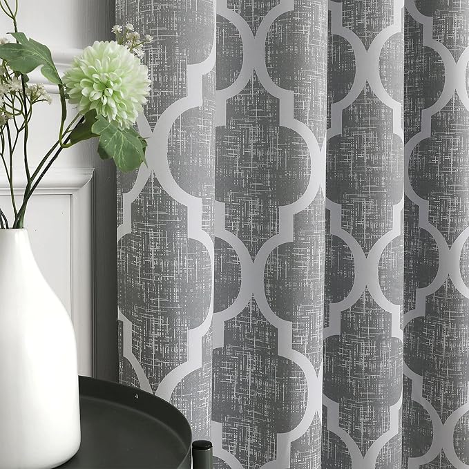 Beauoop Moroccan 100% Blackout Sliding Door Curtains Grey 100x96 1 Set