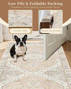 Madane Hallway Runner Rug 2x12, Extra Long Washable Runner Rugs with Rubber Backing, Non Slip Carpet Runner for Hallway, Vintage Rug Runners for Kitchen Laundry Room Entryway (Pink/Gray, 2'x12')