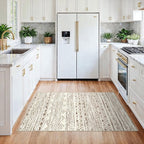 3x4 Washable Entryway Area Rug: Moroccan Small Runner Rug for Hallway Soft Modern Non Slip Door Mat with Rubber Backing Low Pile Thin Floor Carpet for Kitchen Bathroom Bedroom Indoor 3x4 Beige