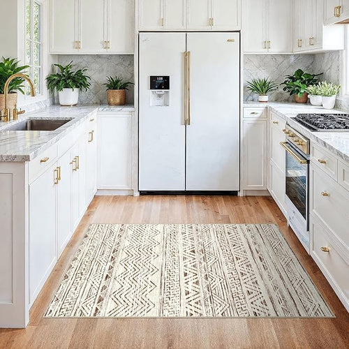 3x4 Area Rug Washable Moroccan: Non Slip Entryway Floor Mat Beige