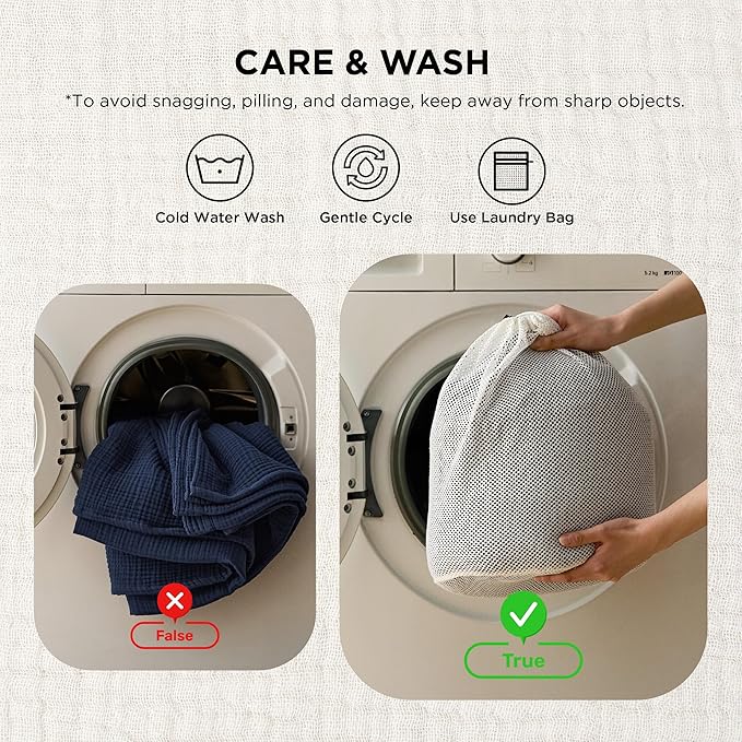 Bedsure 100% Cotton Muslin Blanket Queen Size for Bed - 4-Layer Breathable and Lightweight Thin Soft Summer Gauze Muslin Blankets for Adults, Navy Blue, 90x90 Inches