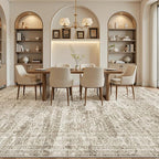 10x14 Area Rugs for Living Room, Non Slip Machine Washable Vintage Rugs, Low Pile Lightweight Large Rug for Bedroom, Dining Room, Home Office Brown