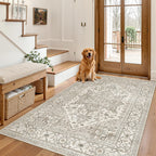 Madane Area Rug 4x6 Washable Rugs Vintage for Living Room, Beige/Brown