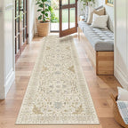 Madane Runner Rug 2x8, Washable Hallway Runner Rugs, Non-Slip Low-Pile Soft Kitchen Rug Runner Laundry Room Rug, Vintage Throw Entry Foyer Mat for Entrance Living Room (Beige/Blue, 2 x 8)