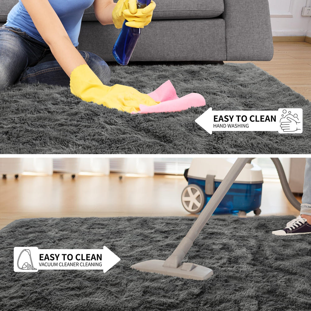 Tepook Area Rugs 9x12 for Living Room, Super Soft Fluffy Rugs for Bedroom, Modern Shaggy Rug Fuzzy Carpets for Kids, Plush Indoor Nursery Home Decor Rug with Non-Slip Bottom, Dark Grey