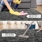 Tepook Area Rugs 9x12 for Living Room, Super Soft Fluffy Rugs for Bedroom, Modern Shaggy Rug Fuzzy Carpets for Kids, Plush Indoor Nursery Home Decor Rug with Non-Slip Bottom, Dark Grey
