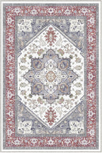 OPPODREAM Soft Throw Rugs 2x3, Small Washable Entryway Rugs 2 x 3 with Non Slip Backing, Low-Pile Faux Cashmere 2 x 3 Carpet, Red & Grey