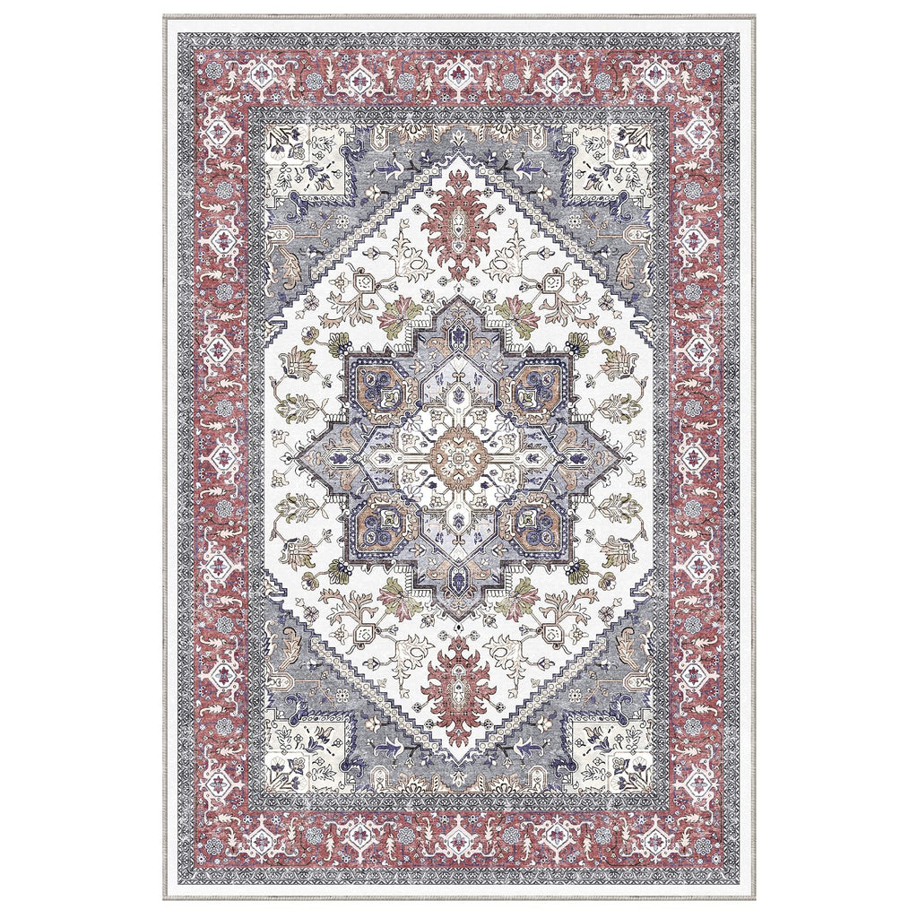 OPPODREAM Soft Area Rugs 2x3, Persian-Inspired Washable Rug, Red & Grey