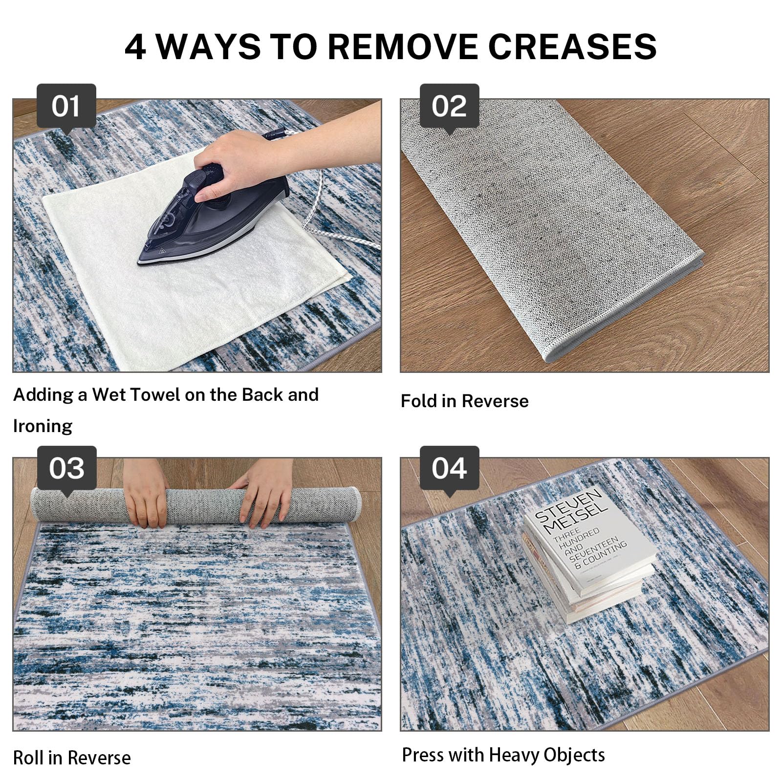 Lansny Modern Abstract Runner Rug 2.6x12, Grey Blue White Washable Long Kitchen Runner Non-Slip Soft Hallway Rug Runner Thin Print Faux Wool Carpet for Entryway Bedroom Laundry Room Indoor Home Decor