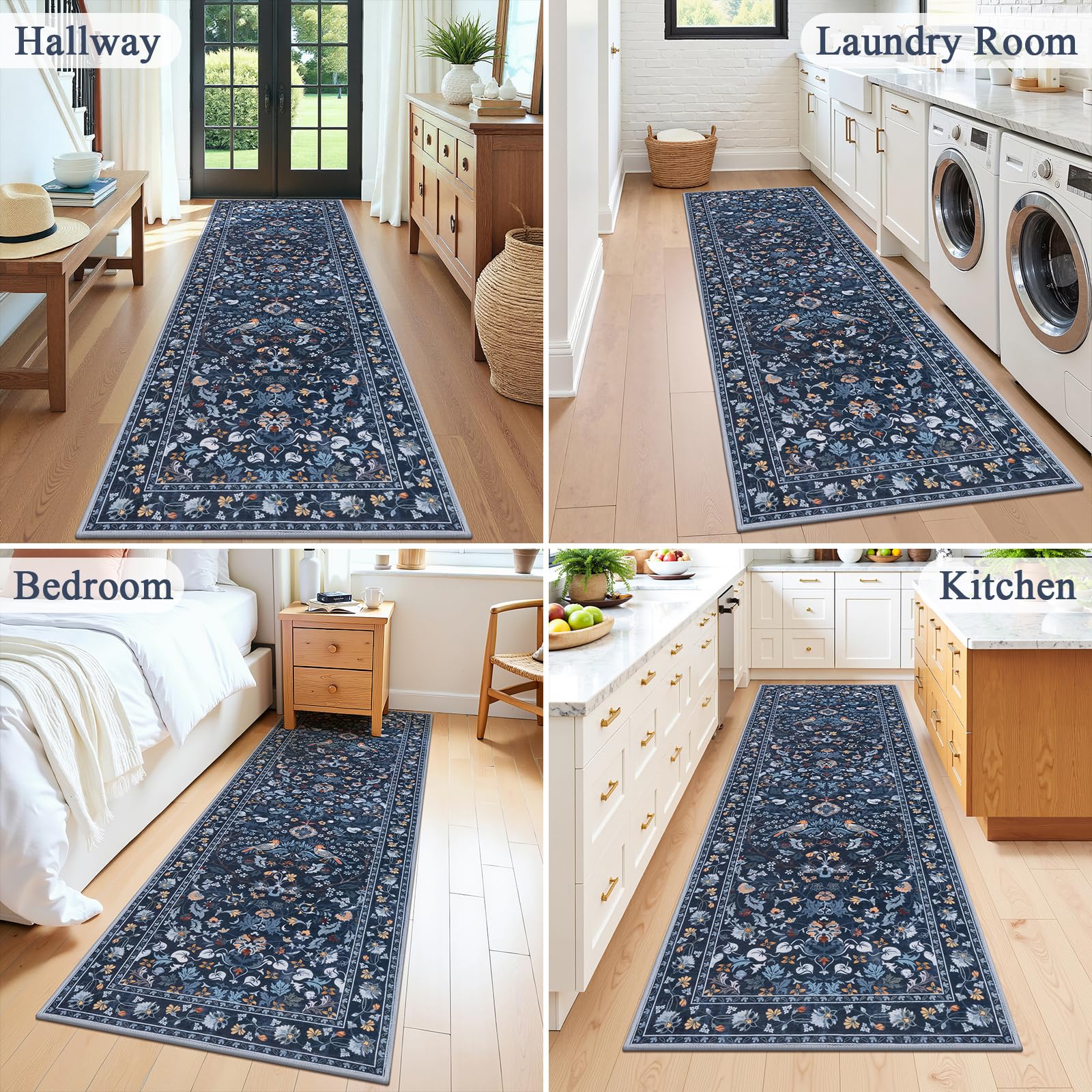 HEBE Hallway Runner Rug 2'x8', Washable Non Slip Kitchen Rug Runner