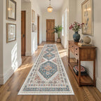 Kitchen Runner Rug Non Slip Washable 2.5x10, Soft Ultra-Thin Entryway Rug Runners for Hallways, Carpet Runner for Living Room,Kitchen, Laundry, Bathroom(Blue/Red,2.5'x10')