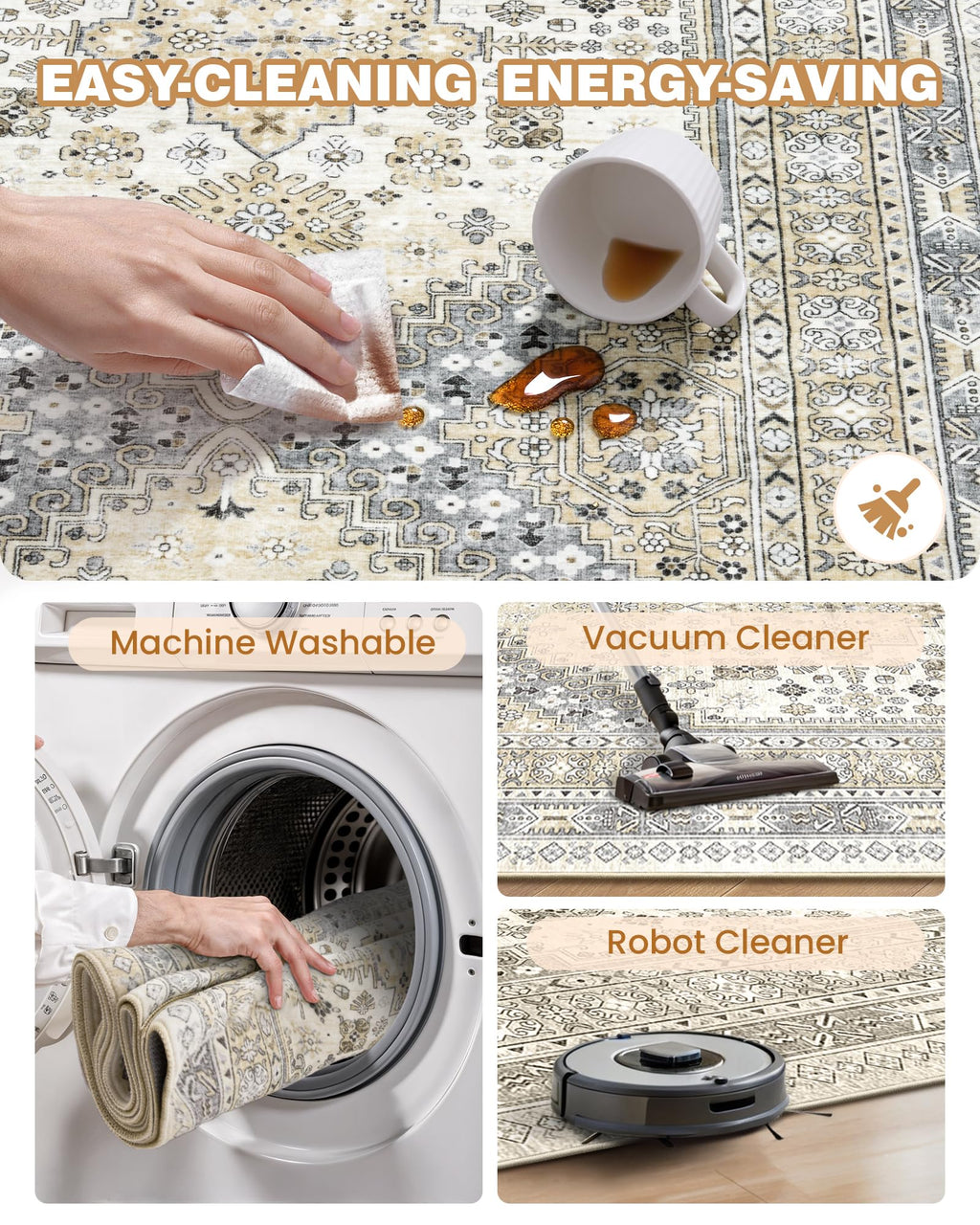Restydon Area Rugs 5x7 Washable Rugs for Living Room, Beige