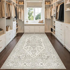 Madane Hallway Runner Rug 4x8 Wide: Washable Thin Runners for Hallways Entry, Non Slip Soft Vintage Kitchen Rugs Low Pile Carpet Runners for Living Room Bedroom Dining Room Foyer (Beige/Brown, 4x8)