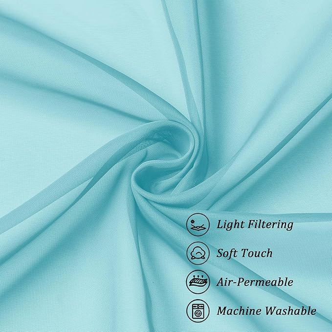 Chyhomenyc Aqua Sheer Curtains 72 Inch Length 2 Panels, Light Filtering Soft Airy Rod Pocket Voile Window Curtain Drapes for French Door Bedroom Living Room, Each 42Wx72L