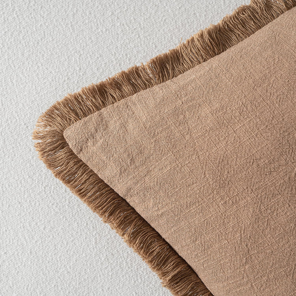 MIULEE Linen Fringe Decorative Fall Euro Throw Pillow Covers Brown 24x24