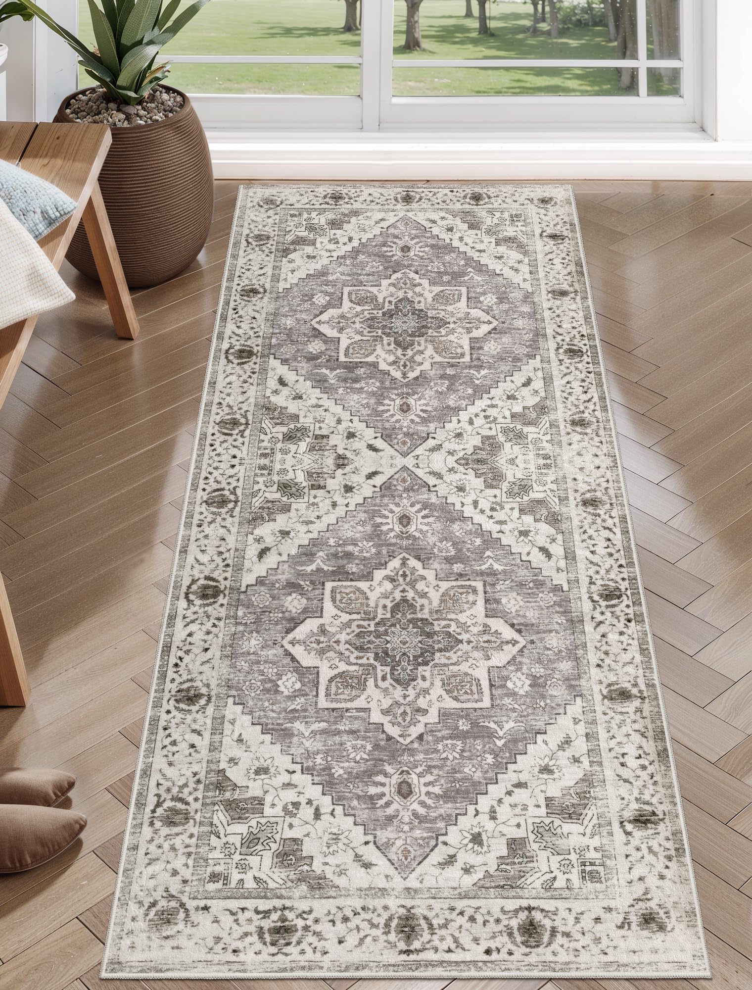 SERISSA 3x5 Washable Non Slip Boho Area Rug for Bedroom，Rust — 2' x 5' (Runner)