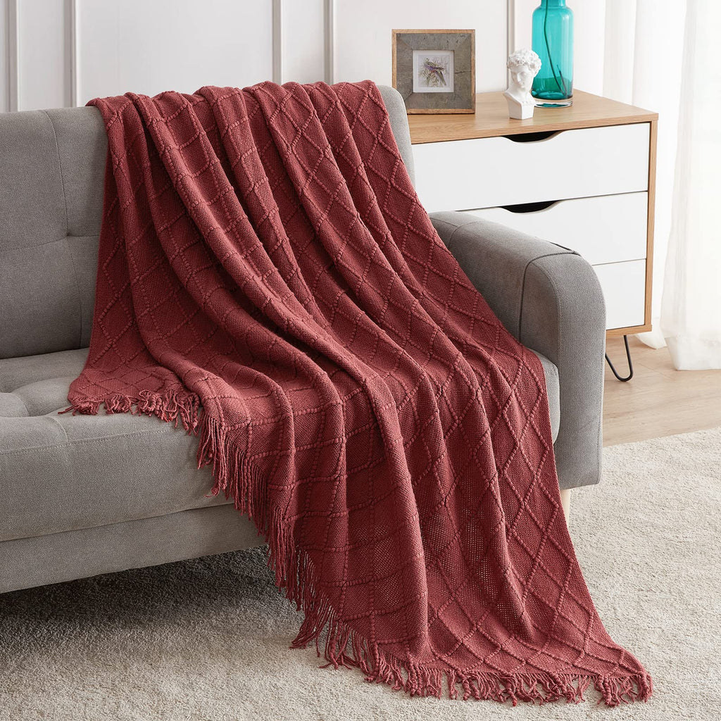 BOURINA Green Throw Blanket 50x60 Inch Boho Knitted Soft Throw Sofa Blanket