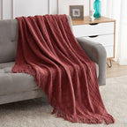 BOURINA Green Throw Blanket 50x60 Inch Boho Knitted Soft Throw Sofa Blanket