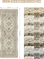 3x8 Runner Rug Non Slip Washable for Entryway, Front Porch, Vintage Hallway Runner for Laundry Room, Bedroom, Stain Resistant Thin Indoor Kitchen Mats for Floor(Brown,3'x8')