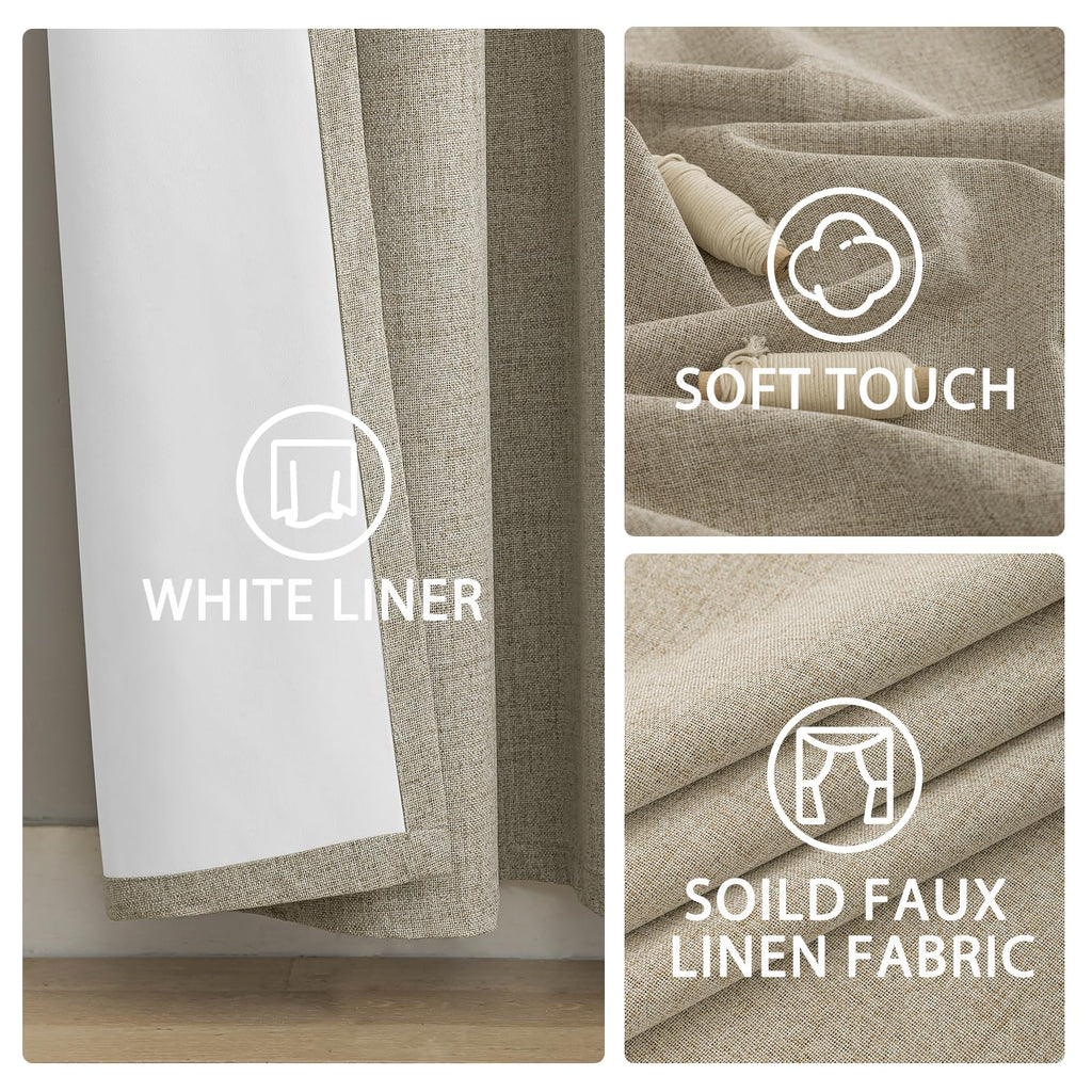 Yakamok Natural Linen Textured Curtains 96 Inches Long for Living Room