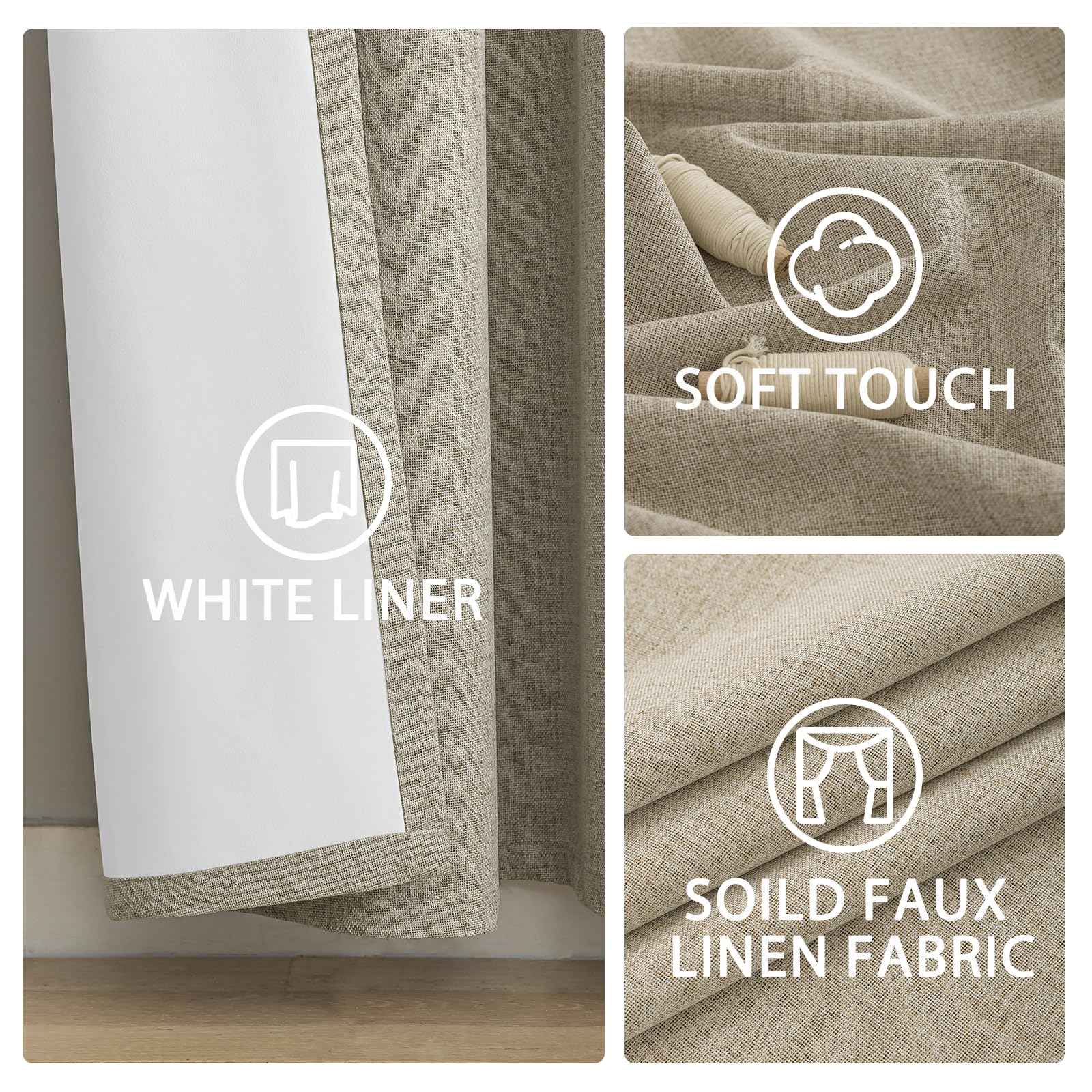 Yakamok Natural Linen Textured Curtains 96 Inches Long for Living Room