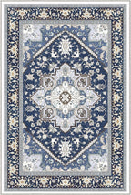 OPPODREAM Soft Area Rugs 5x7, 5x7 Washable Rug with Non Slip Backing, 5 x 7 Faux Cashmere Low-Pile Carpet, Navy Blue & Gold