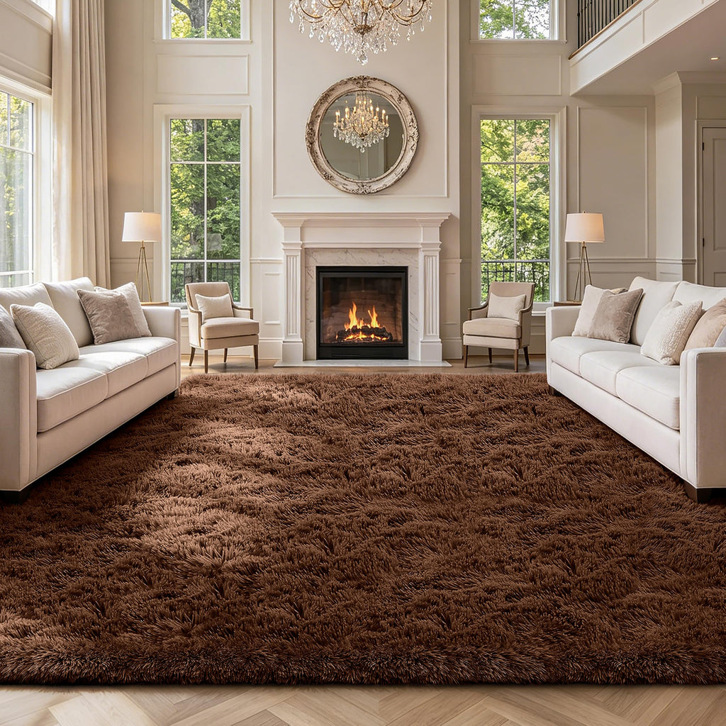 10X14 Large Area Rugs for Living Room Bedroom,Big Shag Rug for Bedroom Dorm,Soft Fluffy Indoor Carpet Plush Rugs for Living Room Home Decor,Brown