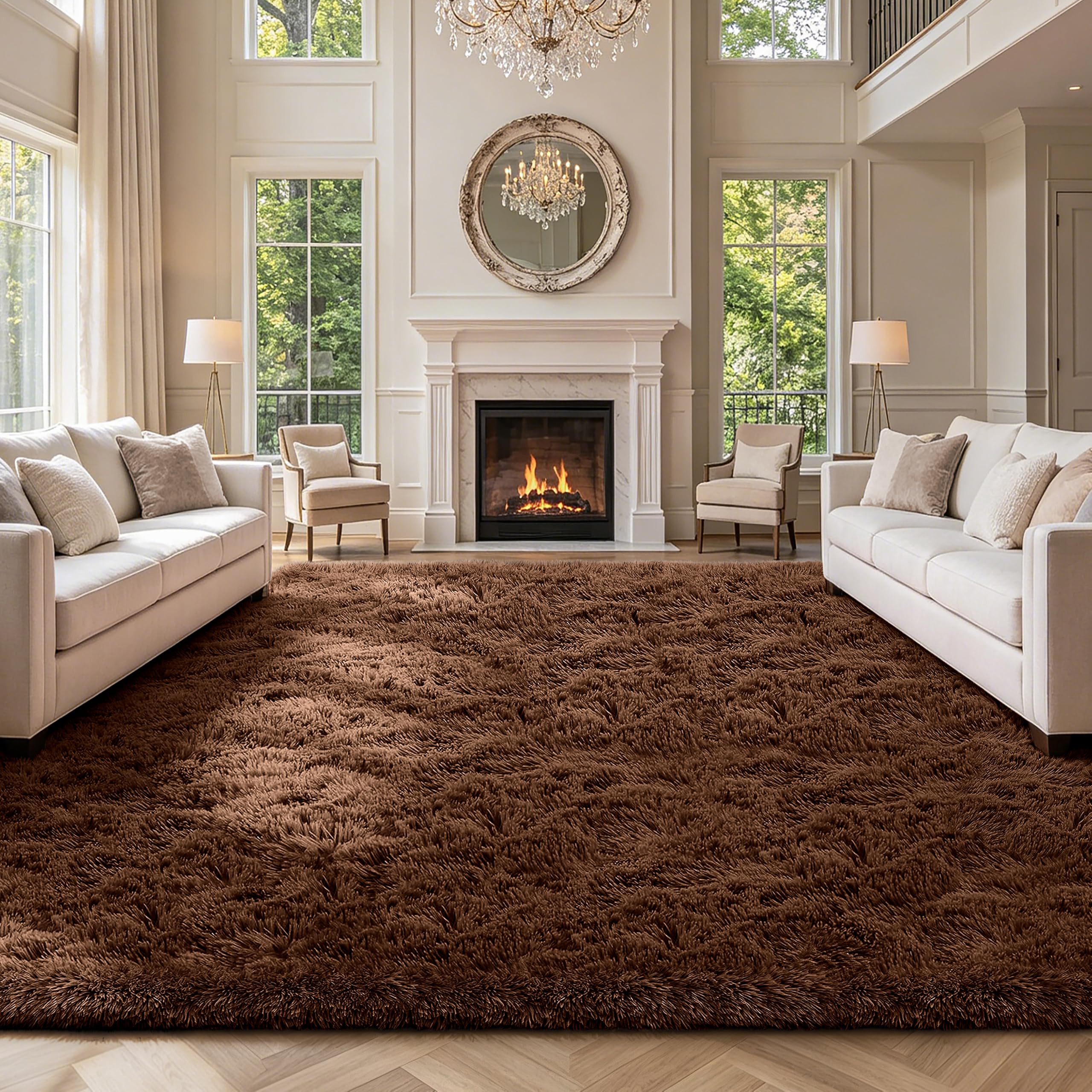 10X14 Large Area Rugs for Living Room Bedroom,Big Shag Rug for Bedroom Dorm,Soft Fluffy Indoor Carpet Plush Rugs for Living Room Home Decor,Brown